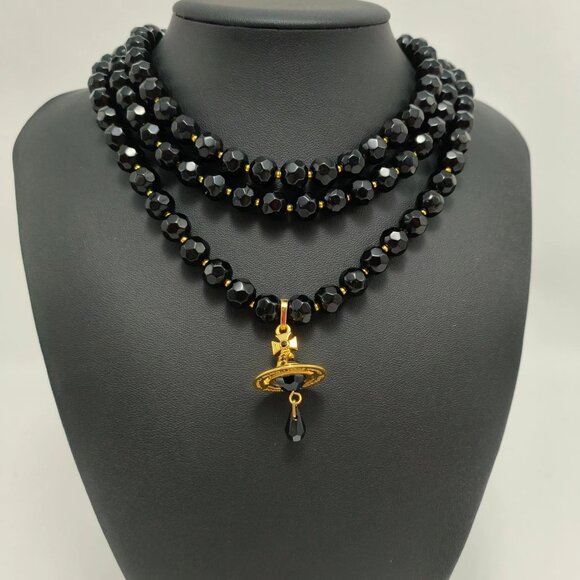 Vivienne Westwood Triple Black Necklace Gold Pendant - Picture 6 of 7